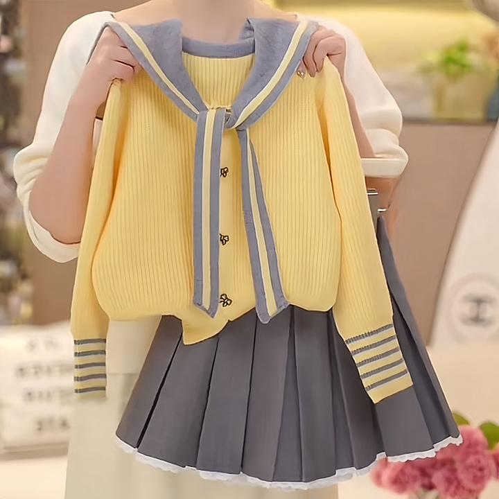 女童装2025新款春秋儿童学院风百褶宽松条纹秋冬秋季红色开衫外套