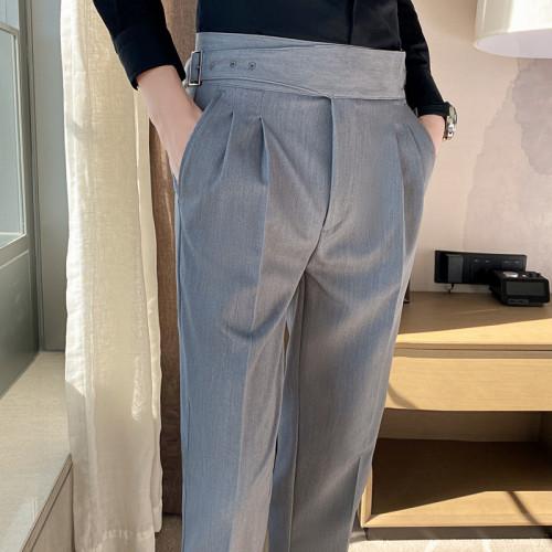 男士那勒斯垂感高腰直筒裤休闲裤子潮西裤男长裤灰色休闲西裤百搭