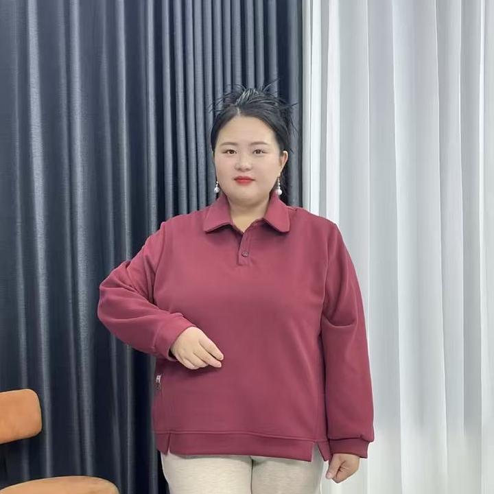 100-240斤特大码加厚款翻领宽松卫衣秋冬季中老年妈妈洋气上衣女