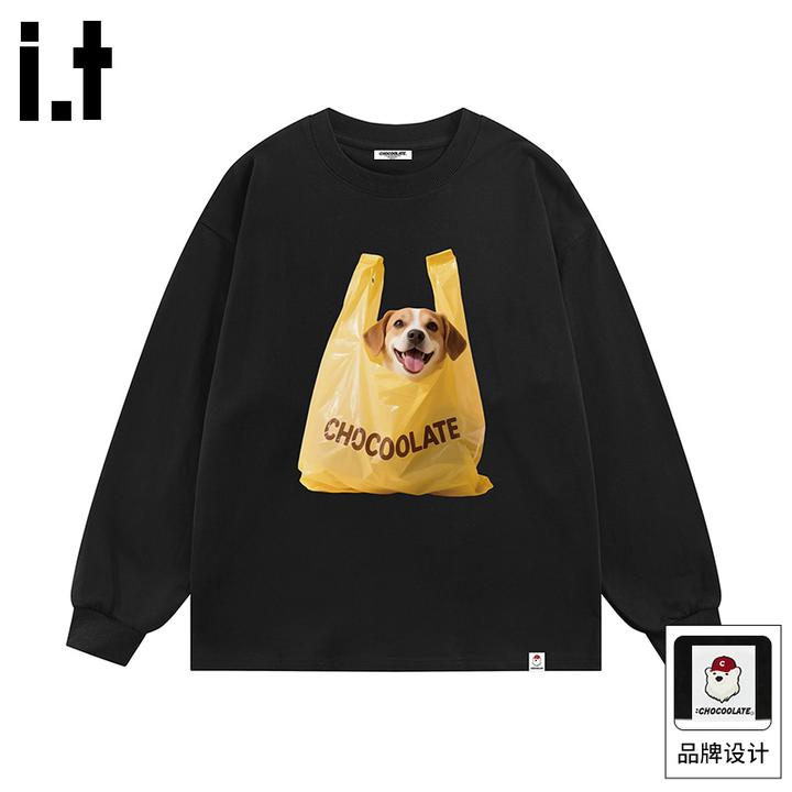 it: CHOCOOLATE长袖百搭T恤男春秋美式宽松潮牌休闲印花圆领上衣