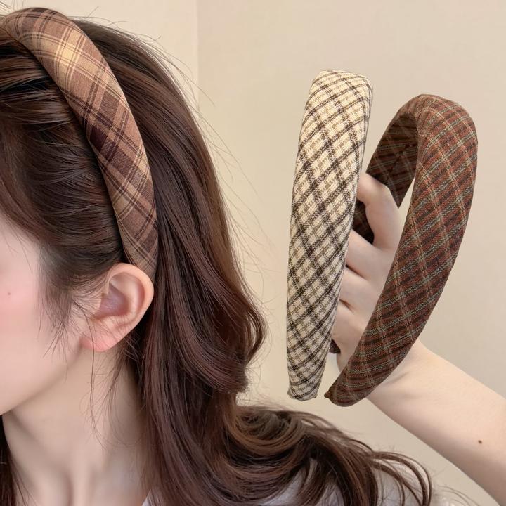 布艺格子复古发箍女2025新款高颅顶显脸小头箍发卡女侧边百搭发饰