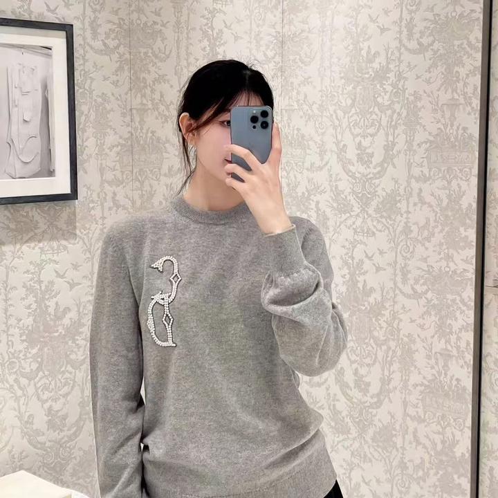 未使用 DIOR/迪奥 Logo珍珠款圆领长袖毛衣