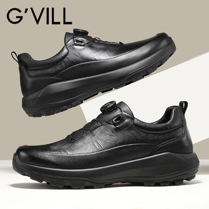 G'VILL/贵之步男士真皮牛皮休闲皮鞋百搭软底旋转纽扣商务通勤鞋