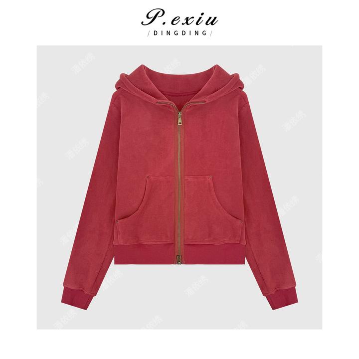 超细颗粒绒韩系减龄双拉链卫衣连帽外套 M9205