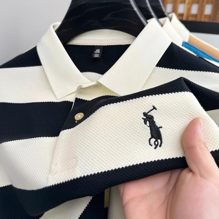 保罗高端条纹POLO衫男夏季新款翻领短袖男士休闲大码上衣刺绣半袖