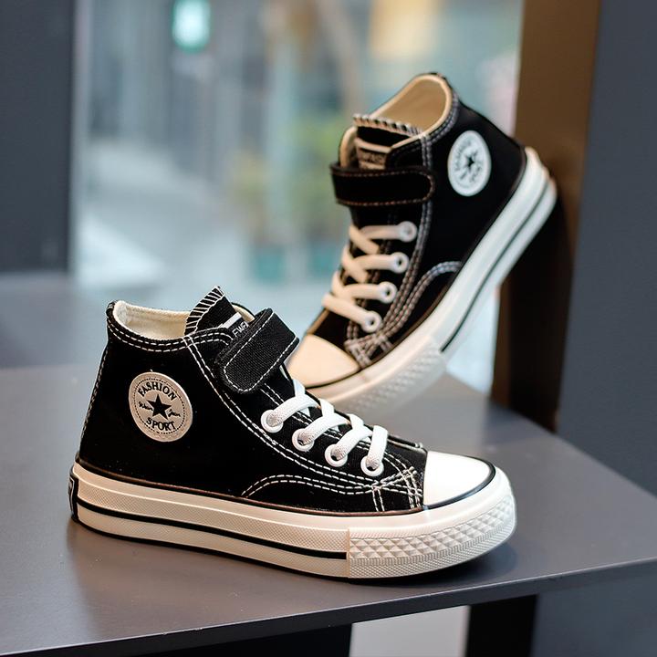 儿童帆布鞋魔术贴童鞋韩版2025春男童街舞板鞋运动单鞋女童小白鞋