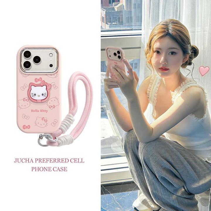 蝴蝶结凯蒂猫适用苹果17手机壳女款带挂绳iphone16promax硅胶15女