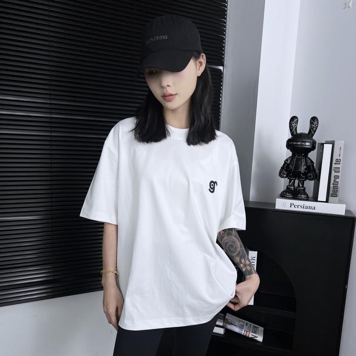 【逸潮】重磅圆领男女字母印花宽松短袖衣潮牌休闲百搭套头衣服A618