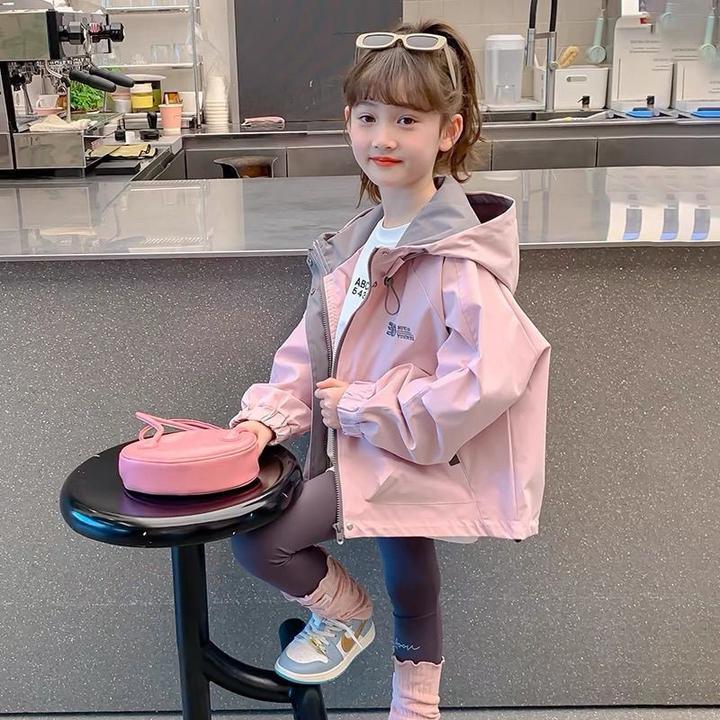女童冲锋衣外套春秋款2025新款洋气儿童秋装小女孩运动连帽上衣潮