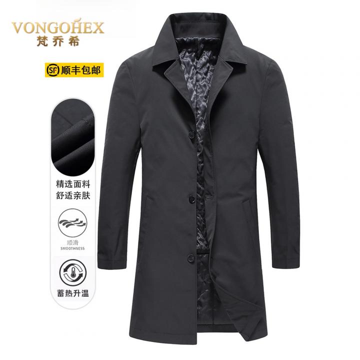 VONGOHEX秋冬季棉加厚风衣男款保暖中长款商务中年夹克外套男装