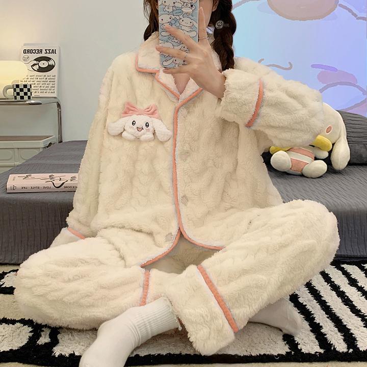 睡衣女冬季加厚保暖珊瑚绒时尚新款卡通长袖长裤可爱风家居服实拍