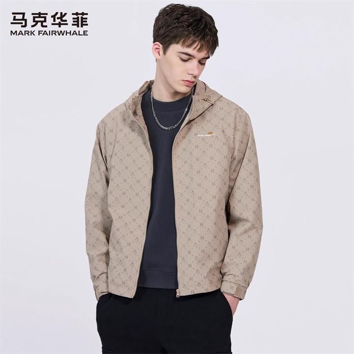 【加绒】马克华菲防风连帽夹克男装2025秋冬新款潮流老花满印外套