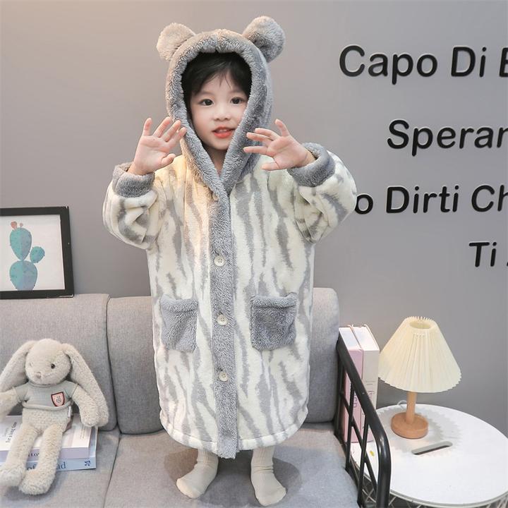 男童睡袍秋冬法兰绒男孩宝宝洗澡浴衣冬款加厚珊瑚绒睡衣男童浴袍