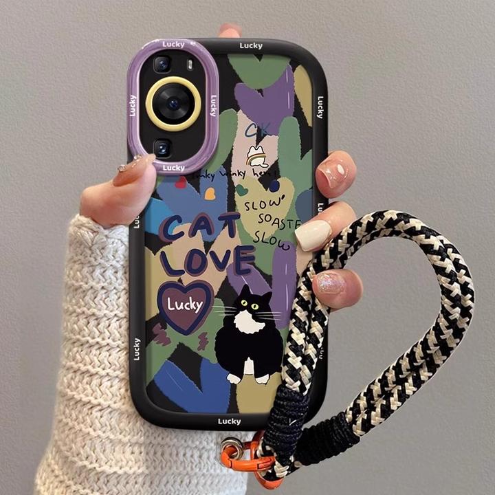 紫色爱心猫适用华为pura70手机壳p60/50e全包卡通防摔可爱高级感