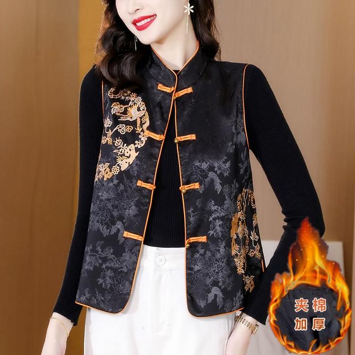 唐装马甲短款春秋装新款复古百搭中国风刺绣显瘦坎肩洋气加厚外套