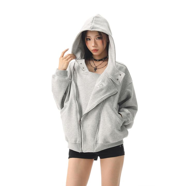 CTB啤酒队长 美式双拉链连帽廓形卫衣女百搭高级小众不撞款外套