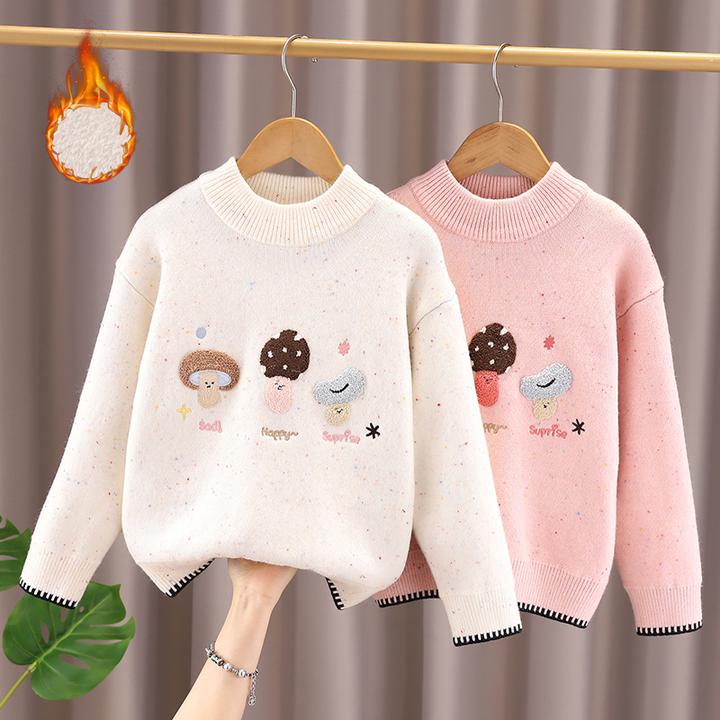 女童毛衣秋冬款洋气童装儿童一体绒针织打底衫女孩加绒加厚毛线衣