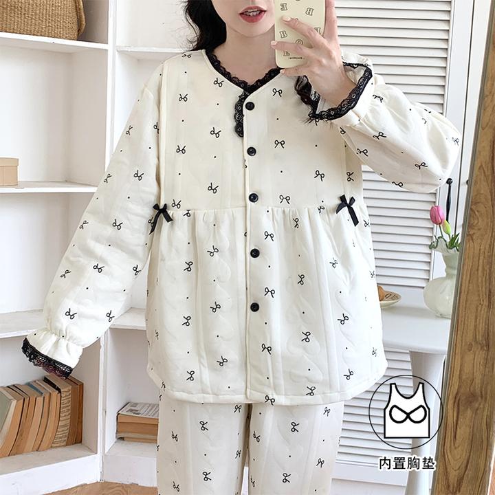 【秋冬-空气棉】月子服秋季产后纯棉夹层睡衣女哺乳喂奶孕妇家居服