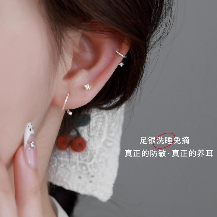 足银合成锆石耳饰 闪亮星星耳钩精致百搭免摘养耳洞耳环气质耳饰