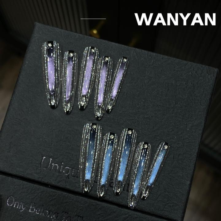 “爆闪星河”CHUN`纯手工AB款银色拉丝爆闪星空美甲高级猫眼穿戴甲