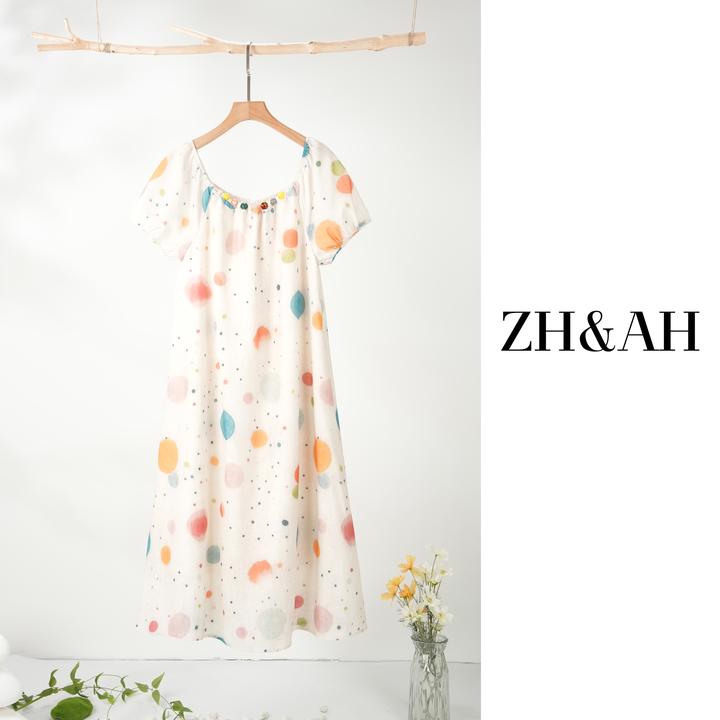 ZH&AH【彩虹糖】夏季新款时尚气质百搭设计感孕期乔其纱通勤连衣裙