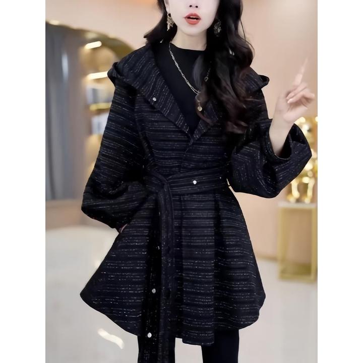 高级感宽松女士连帽风衣外套2025秋冬新款大码收腰显瘦中长款大衣