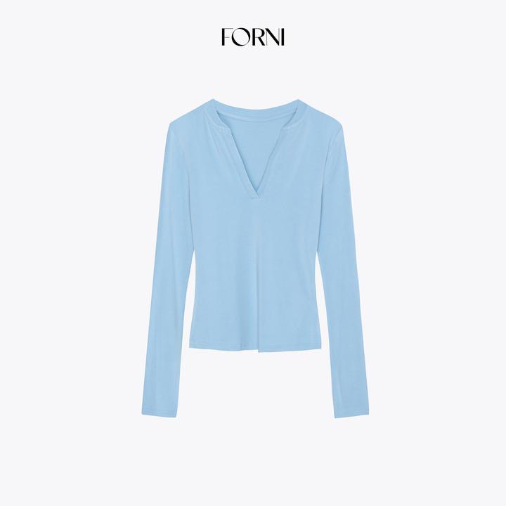 FORNI 瑜伽tee  极简意式百搭空气感V领修身长袖针织打底衫
