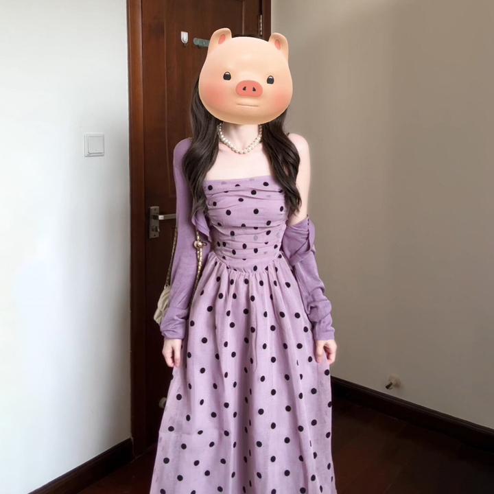 法式温柔波点连衣裙套装女海边度假夏气质5881