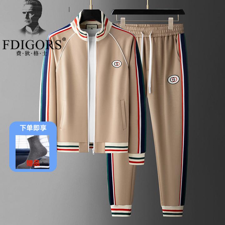 FDIGORS休闲运动套装男士秋季高端拼接开衫立领卫衣套装
