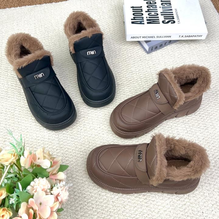 冬季时尚百搭女士雪地靴厚底防滑加绒保暖棉靴休闲棉鞋一脚蹬靴子