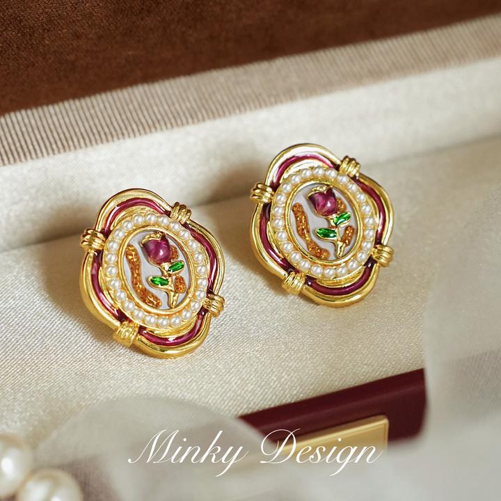 铜合金耳饰 「花间絮语」超重工中古！耳环蚊香盘耳夹花朵无耳洞耳钉