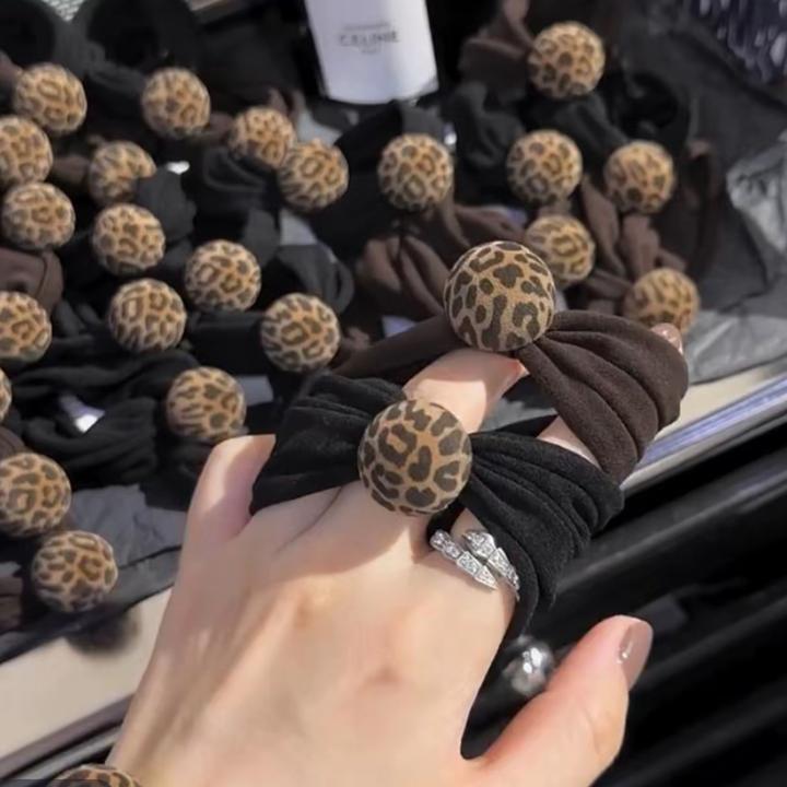 韩系植绒豹纹发圈女高级感球球毛巾圈秋冬复古头绳百搭低马尾皮筋