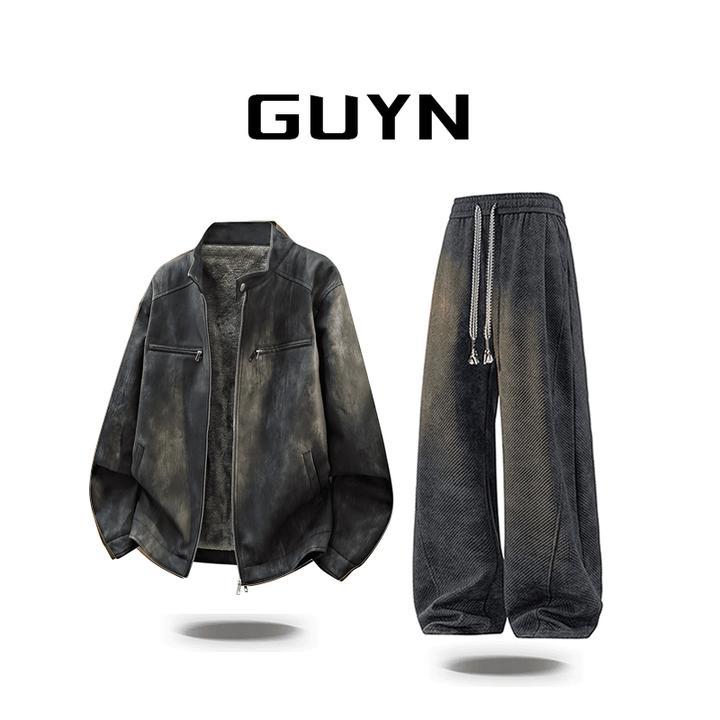 【品牌正品】GUYN皮衣外套男士秋冬季保暖美式复古宽松休闲潮流夹克