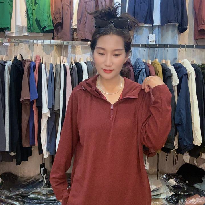 宽松型连帽纯色休闲风有弹力中长卫衣长袖女款上衣百搭