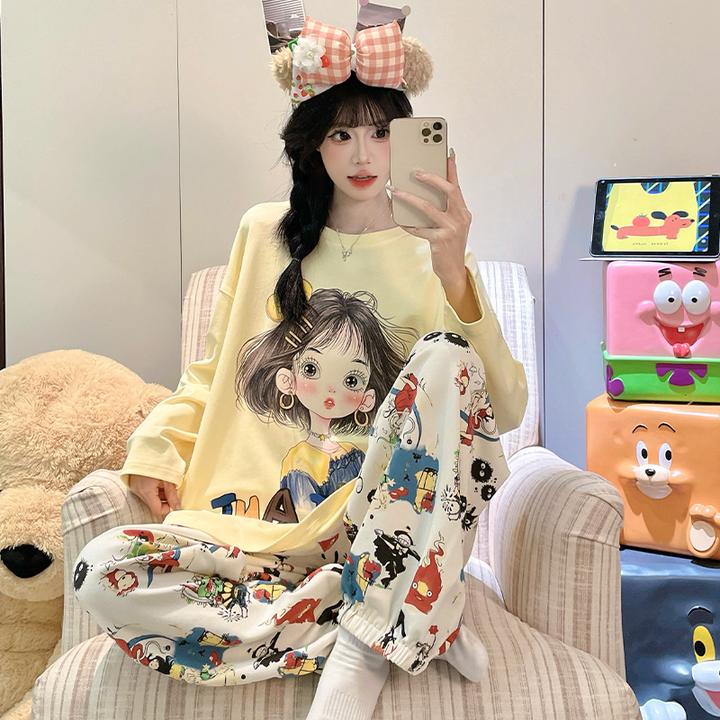 睡衣女款爆款2025新款少女卡通长袖长裤套装韩版休闲春秋季家居服