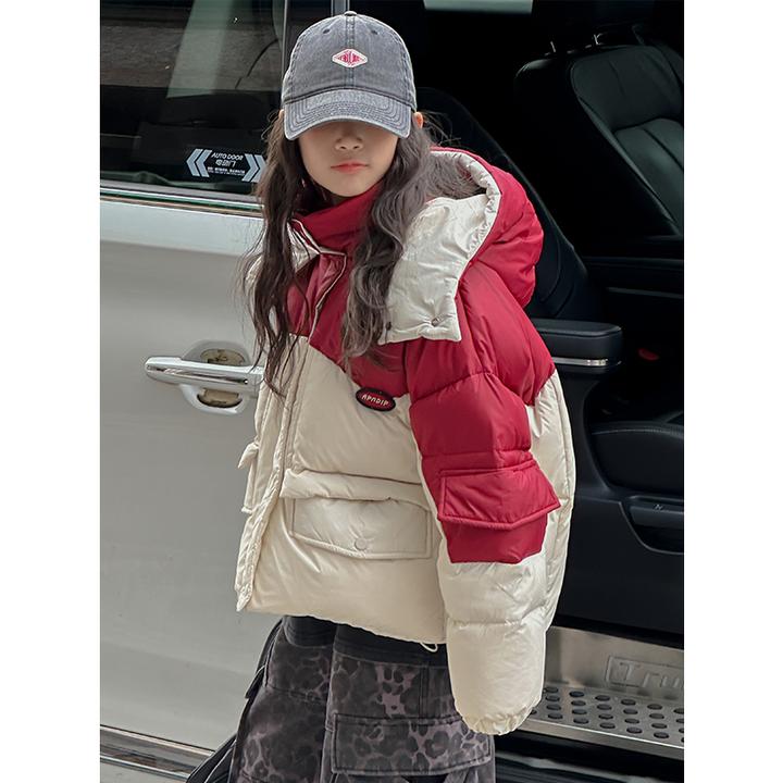 K27237孙小美拼色女童羽绒服冬装新款连帽上衣外套