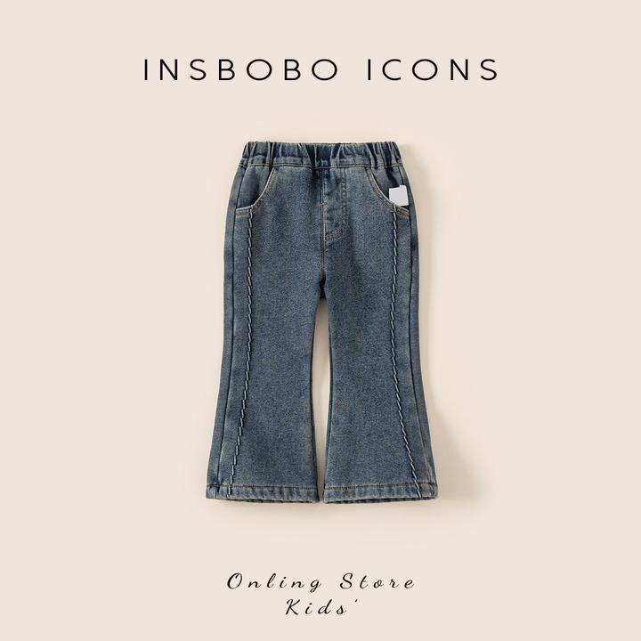 【专属】INSbobo休闲裤微喇韩版洋气牛筋腰时尚微喇牛仔裤DK25029