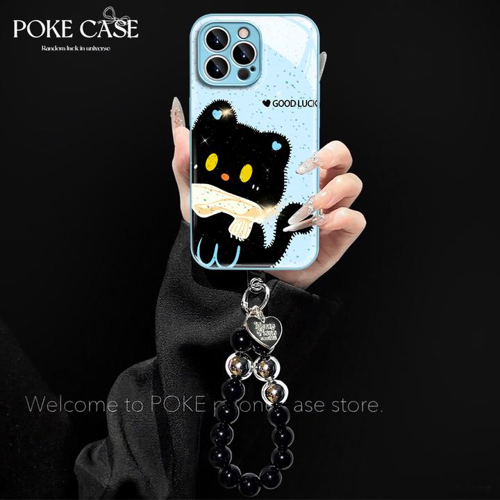 蓝色金属漆可爱小猫适用苹果17PROMAX华为vivo小米oppo手链水凝壳