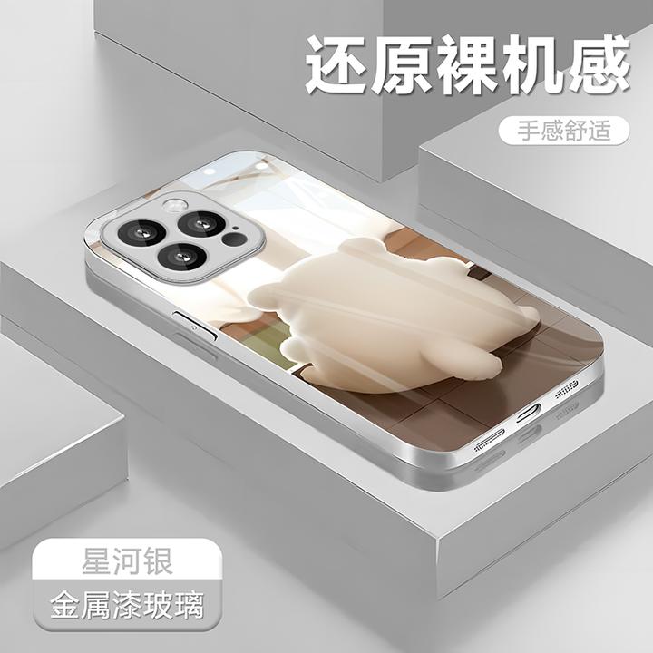 背影白玩偶适用苹果16华为P70/OPPOReno14/VIVO红米小米15玻璃壳
