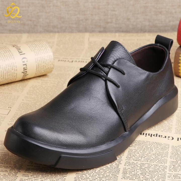 宽头脚宽厚底软底男士休闲皮鞋男真皮系带英伦英伦厚底透气男皮鞋