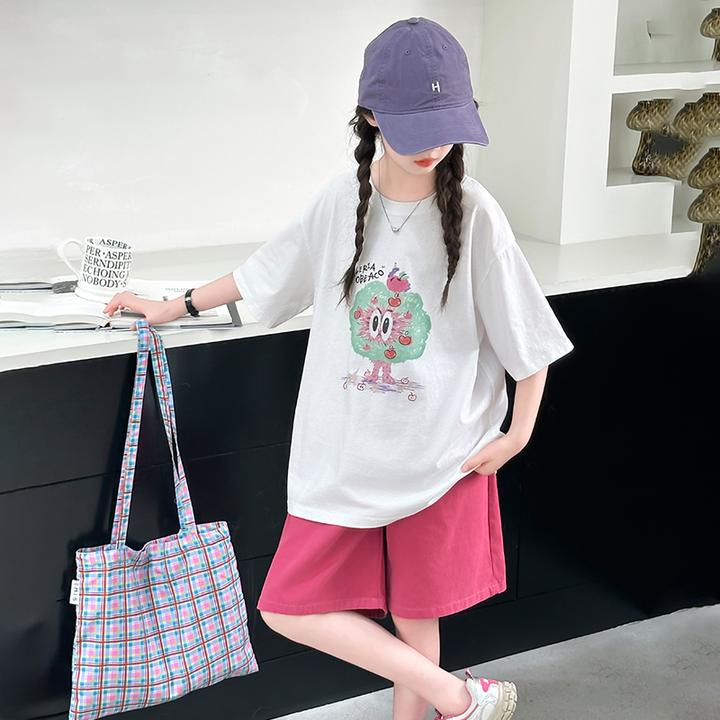 女童套装夏2025新款洋气大童韩系短袖t恤夏装儿童休闲短裤两件套