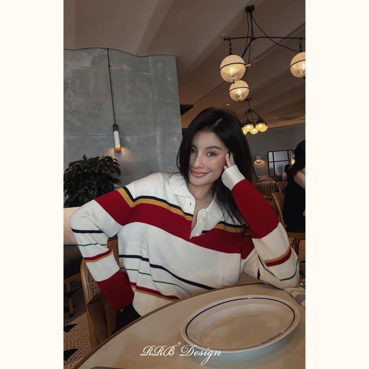 RRB Design 「突尼斯」舒适保暖绵羊毛拼色条纹百搭长袖Polo衫上衣