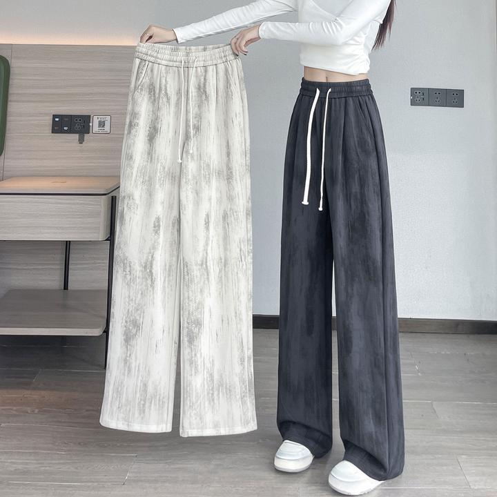 扎染阔腿运动裤女春秋2025新款今年流行爆款垂感窄版休闲直筒裤子
