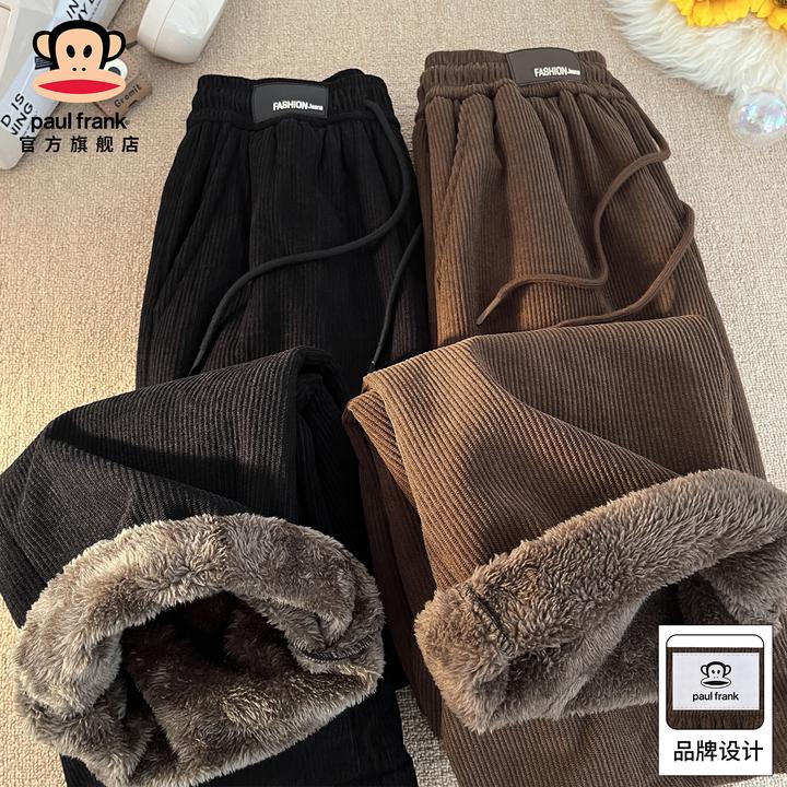 paul frank/大嘴猴潮流宽松加绒休闲裤男秋冬新款加厚保暖直筒裤
