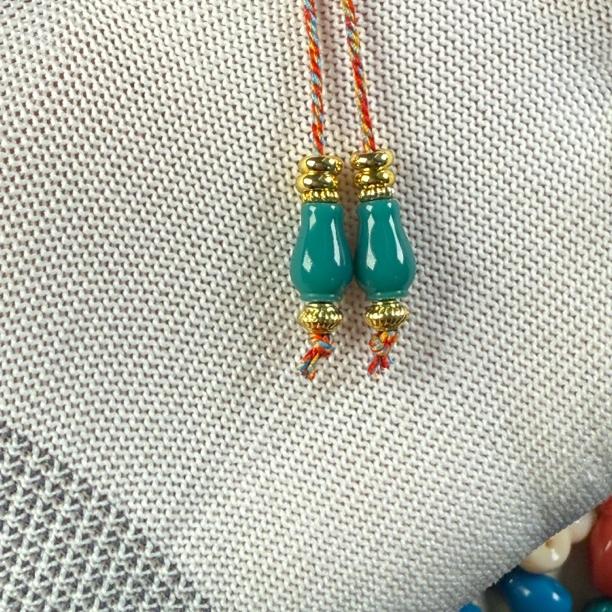 纯手工松绿色宝瓶弟子珠复古民族风编织国风镶嵌桶珠古风时尚古法