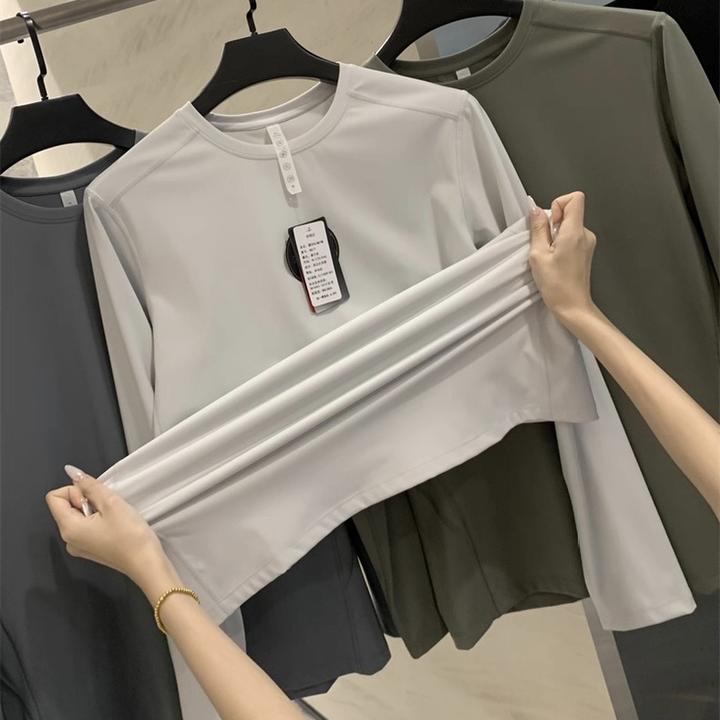 春秋户外保暖打底衫纯色基础内搭徒步登山抗菌圆领长袖运动T恤男