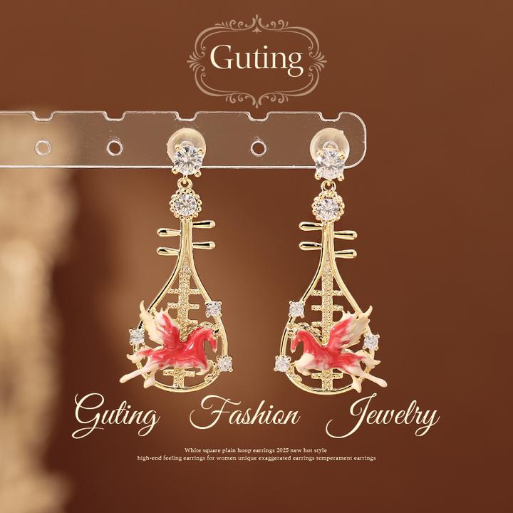 铜合金合成锆石耳饰 22633新中式金色琵琶耳钉女超精致耳饰耳环