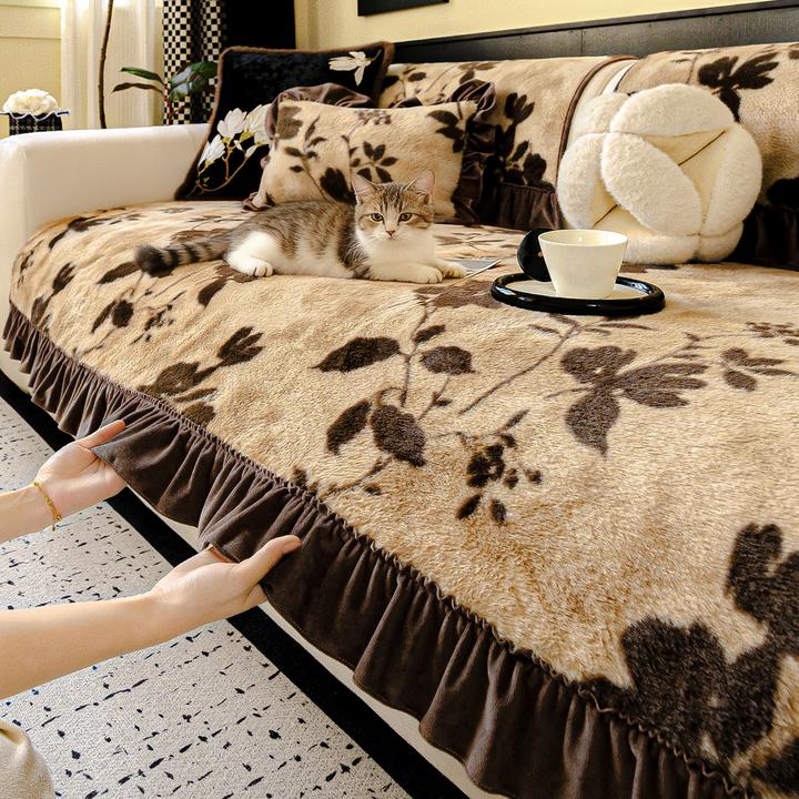 麦颜秋冬季兔毛绒沙发垫加厚保暖2025新款直排皮沙发防滑坐垫盖布