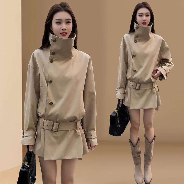 今年流行英伦风复古气质高级感系带收腰短风衣设计感立领外套女