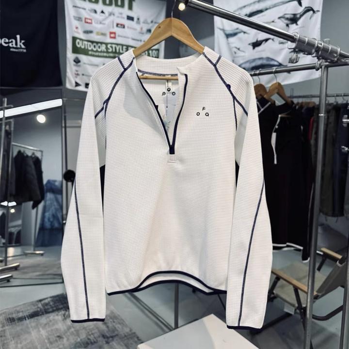半拉链撞色明线运动长袖T恤春秋山系户外透气华夫格打底衫卫衣潮